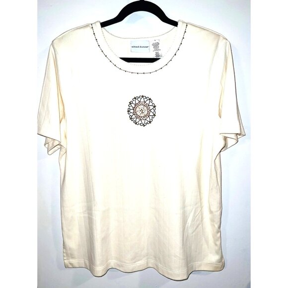 Alfred Dunner Womens Blouse Short Sleeve LARGE Light Yellow Shirt SOFT - Picture 1 of 3